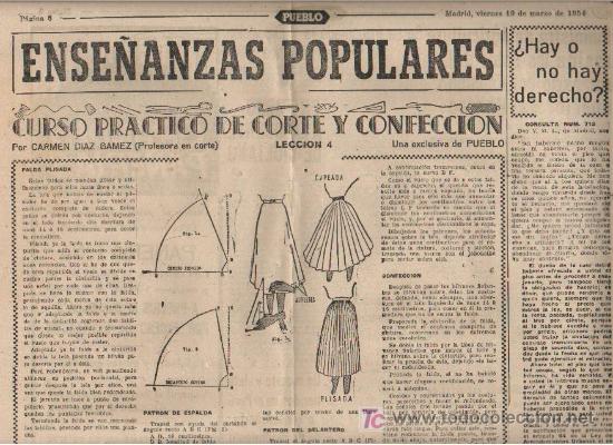 Documentos antigos: 1954 DIARIO PUEBLO 51 RECORTES DEL&ldquo;CURSO PRACTICO DE CORTE Y CONFECCION&rdquo;