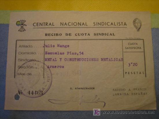 Documentos antiguos: Recibo de cuota sindical, 1940 - Foto 1