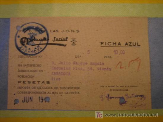 Documents Anciens: Recibo suscripci&oacute;n ficha azul