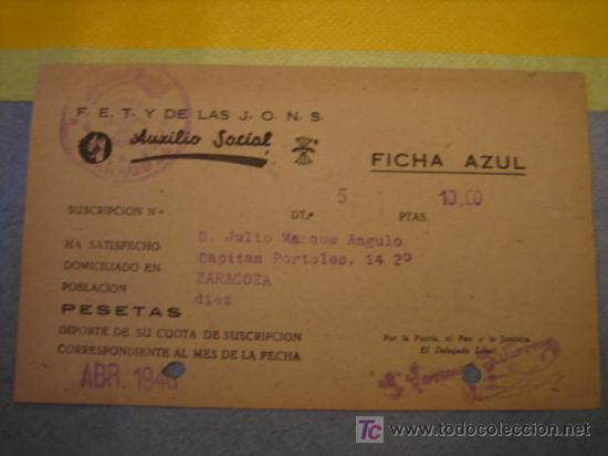Old Documents: Recibo de pago, ficha azul, a&ntilde;os 40