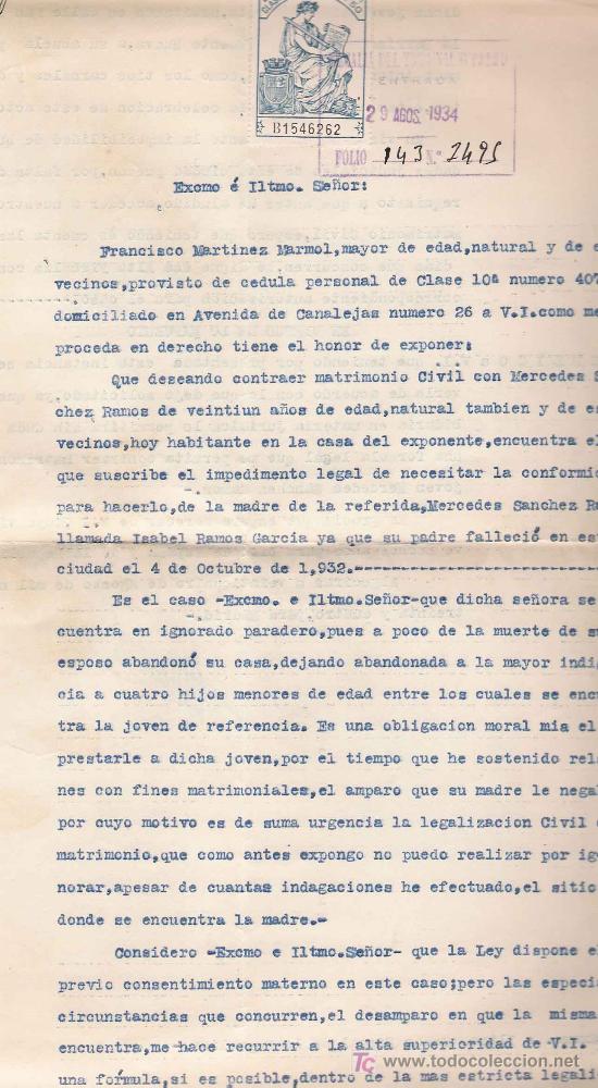 Documentos antiguos: Escrito timbrado dirigido al Tribunal Supremo &ndash; 1934. - Foto 1