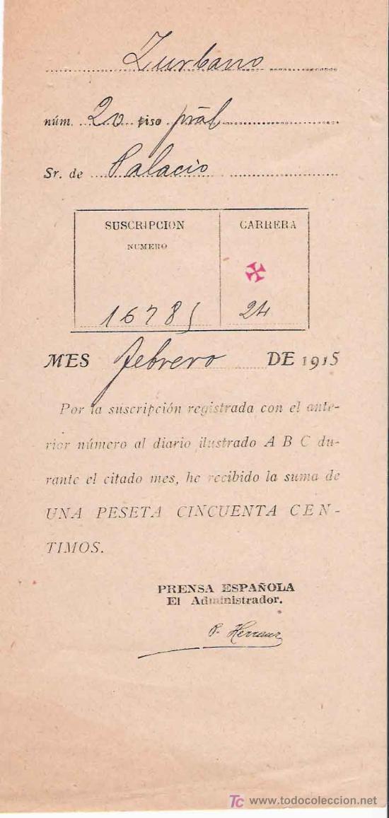 Documentos antiguos: Impreso de suscripci&oacute;n al diario ABC &ndash; 1915 - Foto 1