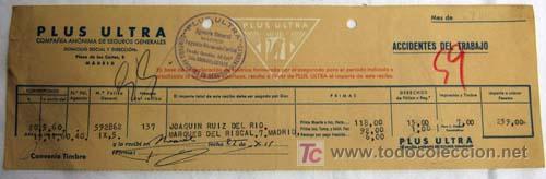 Documentos antiguos: P&oacute;liza de Plus Ultra - Foto 1