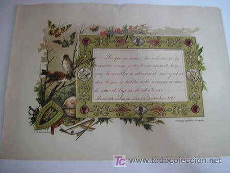 Documentos antiguos: ORLA CON POEMA DETALLES DORADOS 1898 - HERNANDO Y COMP - 37 X26