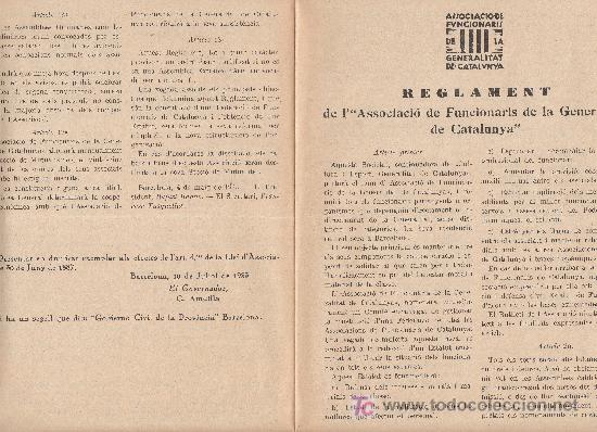 Documentos antiguos: DOCUMENTO REGLAMENT DE LASSOCIACIO DE FUNCIONARIS DE LA GENERALITAT DE CATALUNYA ANY 1933 - Foto 1