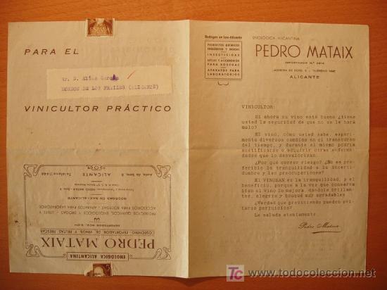 Documentos antiguos: FOLLETO PEDRO MATAIX BODEGAS ENOLOGICA VINOS VINICULTOR ALICANTE VINOSAN HONDON DE LOS FRAILES