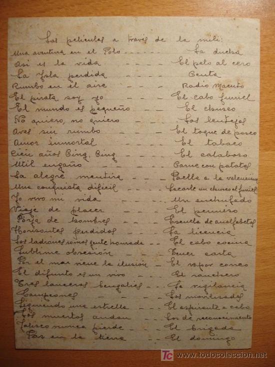 Documentos antiguos: Curioso documento: Las pel&iacute;culas a trav&eacute;s de la mili.