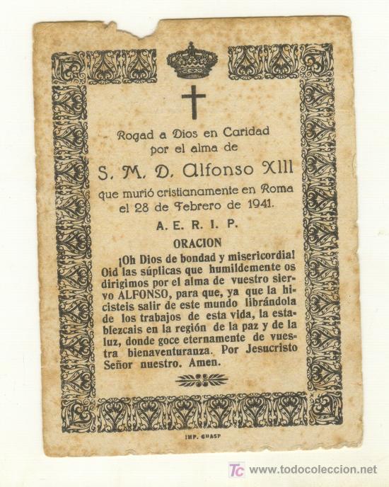 Documents Anciens: ESQUELA RECORDATORIO IMPRENTA GUASP PALMA DE MALLORCA A S.M. ALFONSO XIII 28 FEBRERO 1941