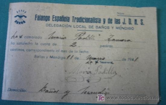 Certificado militancia a la falange, asturias 1 - Comprar 