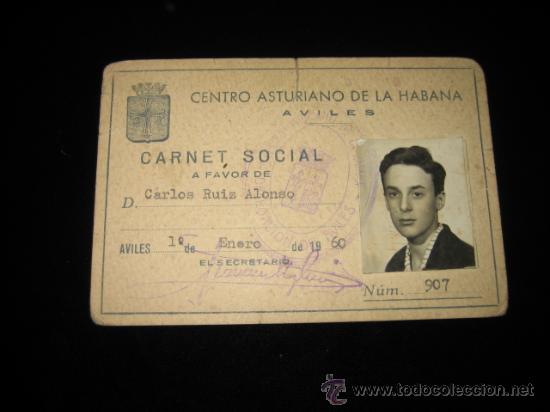 Documentos antiguos: CENTRO ASTURIANO DE LA HABANA AVILES  CARNET SOCIAL ENERO 1960