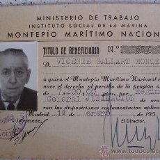 Documentos antiguos: CARNET DE IDENTIDAD DE MONTEPIO MARITIMO NACIONAL Nº667, 1954. Lote 21045776