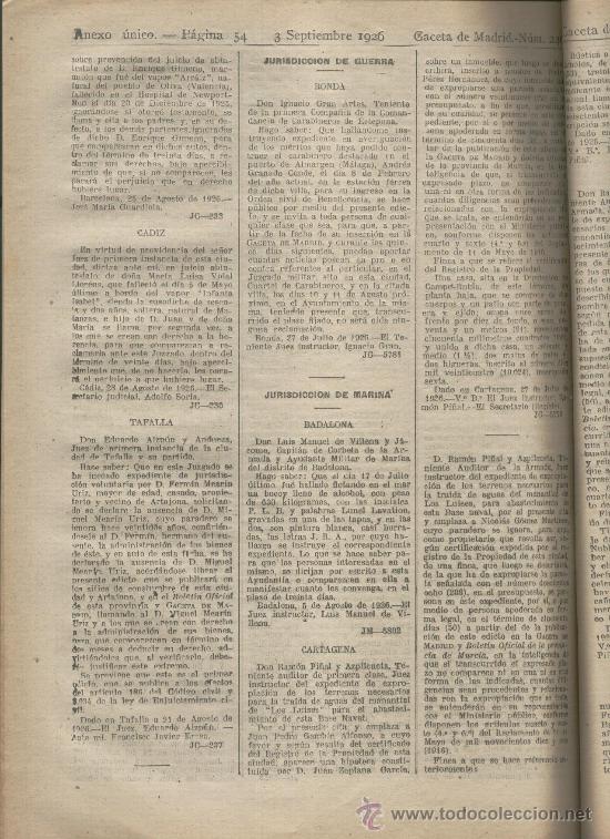 Documentos antiguos: GACETA DE MADRID.3-09-1926.TAFALLA.RONDA.BADALONA.GANDIA.NOYA.TORREVIEJA.VELEZ.CASTRO URDIALES.
