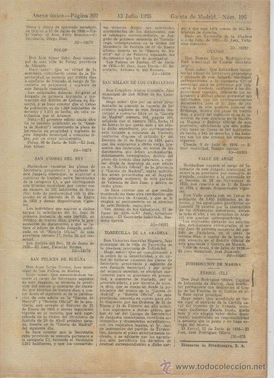 Documentos antiguos: GACETA.1936. UTANDE.POLOP.ILLAS.HITA.GIMIALCON.AZNALCAZAR.VILLALBARBA.UTERGA.TARBENA.SORIHUELA.MESIA