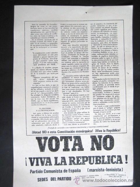 Documentos antiguos: PASQUIN POLITICO. PARTIDO COMUNISTA DE ESPA&Ntilde;A ( MARXISTA LENINISTA )-VOTA NO-. ENVIO INCLUIDO.