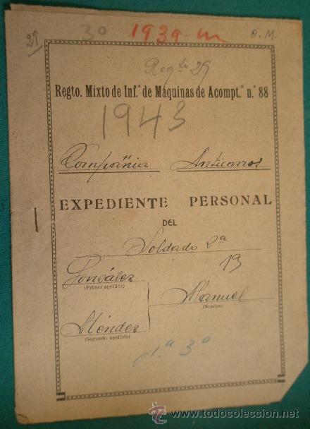 Documentos antiguos: Expediente de un soldado del regimiento mixto de Infanter&iacute;a, m&aacute;quinas de acompa&ntilde;amiento n&ordm;88