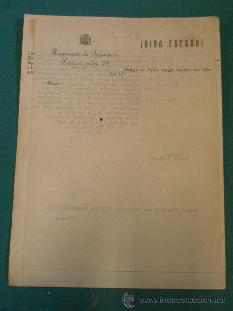 Documentos antiguos: Doc. tama&ntilde;o cuartilla, (uno del regimiento de Infanter&iacute;a de Zamora n&ordm;19), con membrete Republicano