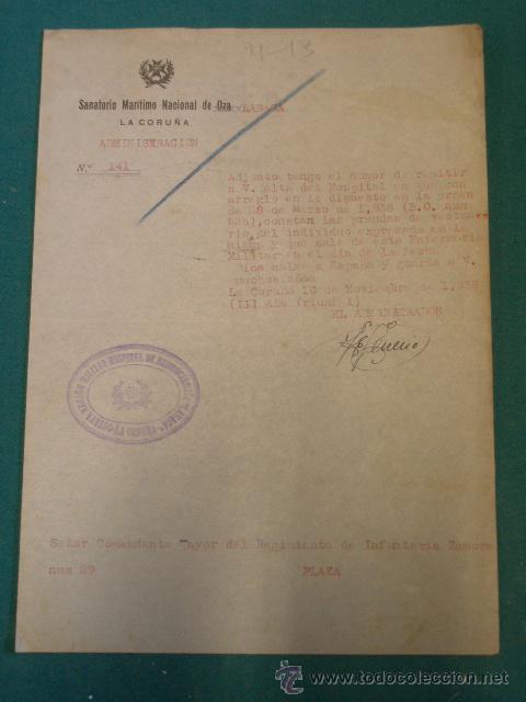 Old Documents: Documento tama&ntilde;o cuartilla, Sanatorio Mar&iacute;timo Nacional de Oza, La Coru&ntilde;a