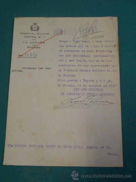 Old Documents: Documento tama&ntilde;o cuartilla Hospital militar Central de A Coru&ntilde;a n&ordm;1 y estampado VIVA ESPA&Ntilde;A...