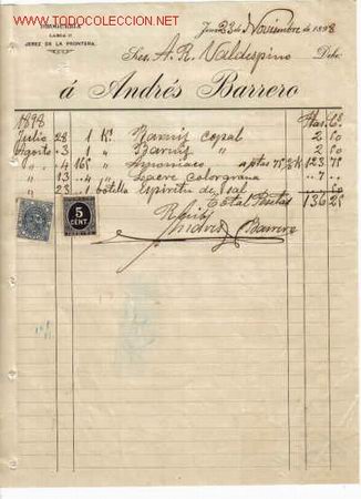Documentos antiguos: RECIBI DE ANDRES BARRERO - DROGUERIA.JEREZ - Foto 1
