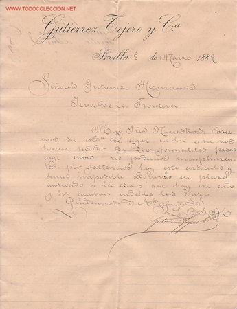 Documentos antiguos: CARTA COMERCIAL DE GUTIERREZ TEJERO Y C&ordf;. .SEVILLA - Foto 1