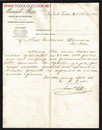 Documentos antiguos: CARTA COMERCIAL DE MANUEL MISA.JEREZ - Foto 1