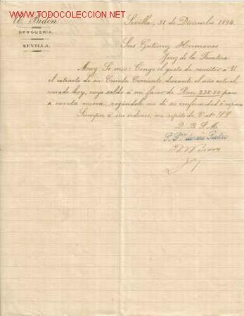 Documentos antiguos: CARTA COMERCIAL DE BIDON. DROGUERIA.SEVILLA - Foto 1