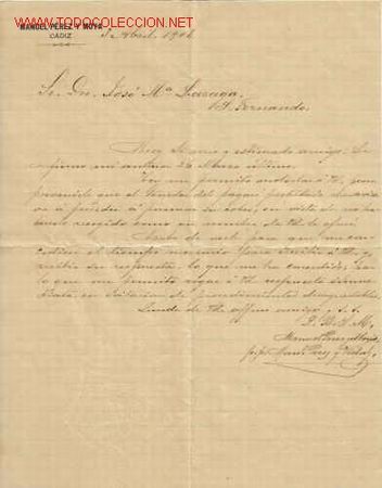 Documentos antiguos: CARTA COMERCIAL DE MANUEL PEREZ Y MOYA.CADIZ - Foto 1