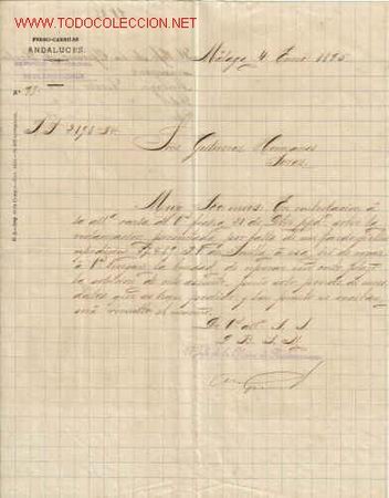 Documentos antiguos: CARTA COMERCIAL DE FERRO- CARRILES. ANDALUCES.MALAGA - Foto 1