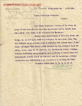 Documentos antiguos: CARTA COMERCIAL DE SASTRE & CIA..CORU&Ntilde;A - Foto 1