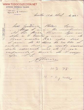 Documentos antiguos: CARTA COMERCIAL DE ANTONIO HERRERA SALADO.SEVILLA - Foto 1