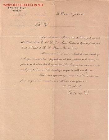 Documentos antiguos: CIRCULAR DE SASTRE Y C&ordf;..LA CORU&Ntilde;A - Foto 1