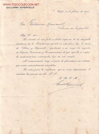 Documentos antiguos: CIRCULAR DE GUILLERMO SUPERVIELLE.CADIZ - Foto 1