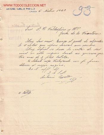 Documentos antiguos: CARTA COMERCIAL DE ANTONIO CUELLO PADILLO.CABRA - Foto 1