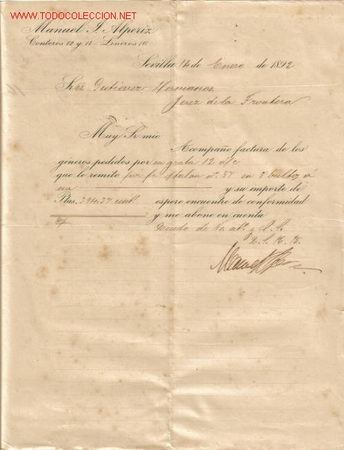 Documentos antiguos: CARTA COMERCIAL DE MANUEL  G. ALPERIX..SEVILLA - Foto 1