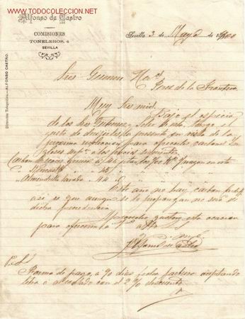 Documentos antiguos: CARTA COMERCIAL DE ALFONSO DE CASTRO. COMISIONES.SEVILLA - Foto 1