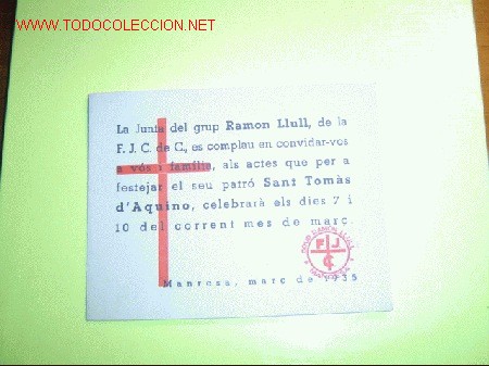 Documentos antiguos: Programa  Junta Ramon Llull Manresa (1935) - Foto 1