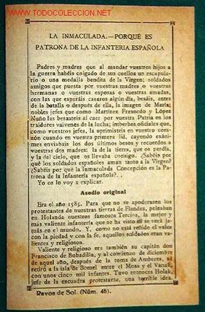 Documentos antiguos: Folleto peque&ntilde;o de dos hojas, sobre porque la Inmaculada es la patrona de la Infanter&iacute;a Espa&ntilde;ola.