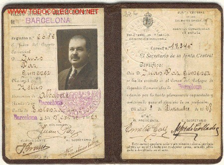 Documentos antiguos: CARNET COLEGIO OFICIAL DE AGENTES COMERCIALES DE BARCELONA 1928