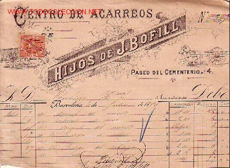 Documentos antiguos: BARCELONA-RECIBI DE CENTRO DE ACARREOS DE HIJOS DE J. BOFILL. - Foto 1
