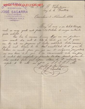 Documentos antiguos: BARCELONA. CARTA COMERIAL DE JOSE SAGARRA. - Foto 1