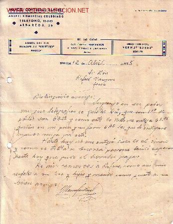 Documenti antichi: SEVILLA-CIRCULAR DE AGENTE COMERCIAL COLEGIADO MANUEL CONTRERAS RAMIREZ.