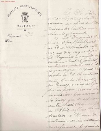 Documentos antiguos: Oficio de la  Alcald&iacute;a Constitucional de Gij&oacute;n- 1902 - Foto 1