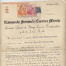 Certificado militancia a la falange, asturias 1 - Comprar 