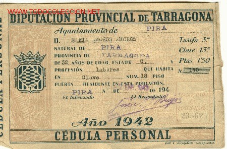Documentos antiguos: C&Eacute;DULA PERSONAL 1942 TARRAGONA - Foto 1