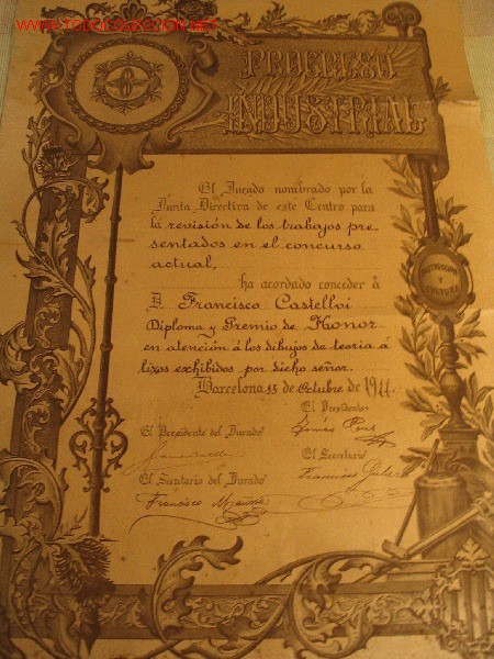 Documentos antiguos: DIPLOMA PROGRESO INDUSTRIAL BARCELONA  1911. - Foto 1