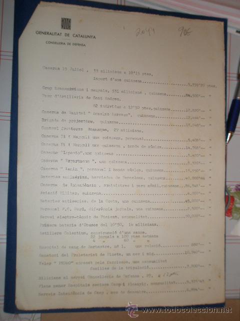 Old Documents: Documento de 2 folios, Generalitat de Catalunya, Conselleria de Defensa, con los gastos de ....