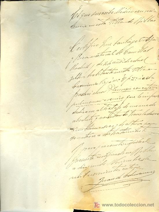 Documentos antiguos: BILBAO 1914. CERTIFICADO MEDICO - Foto 1