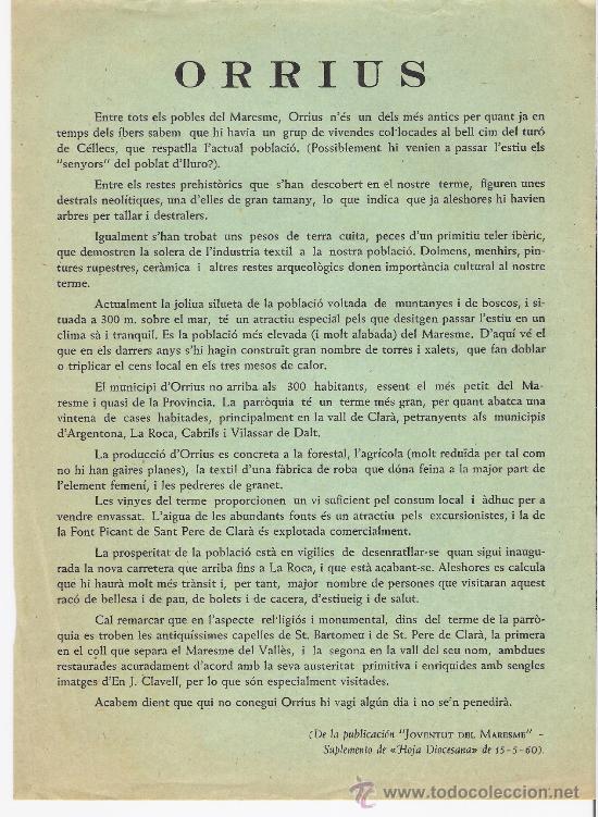 Documentos antiguos: ORRIUS           *1960 - Foto 1