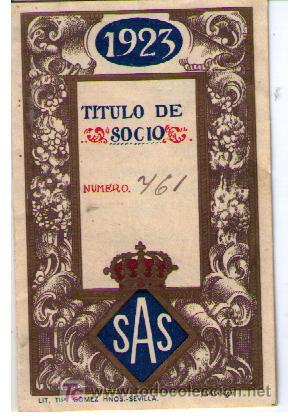 Documentos antiguos: T&iacute;tulo de Socio del SAS.Real Sociedad Automovilista Sevillana. 1923