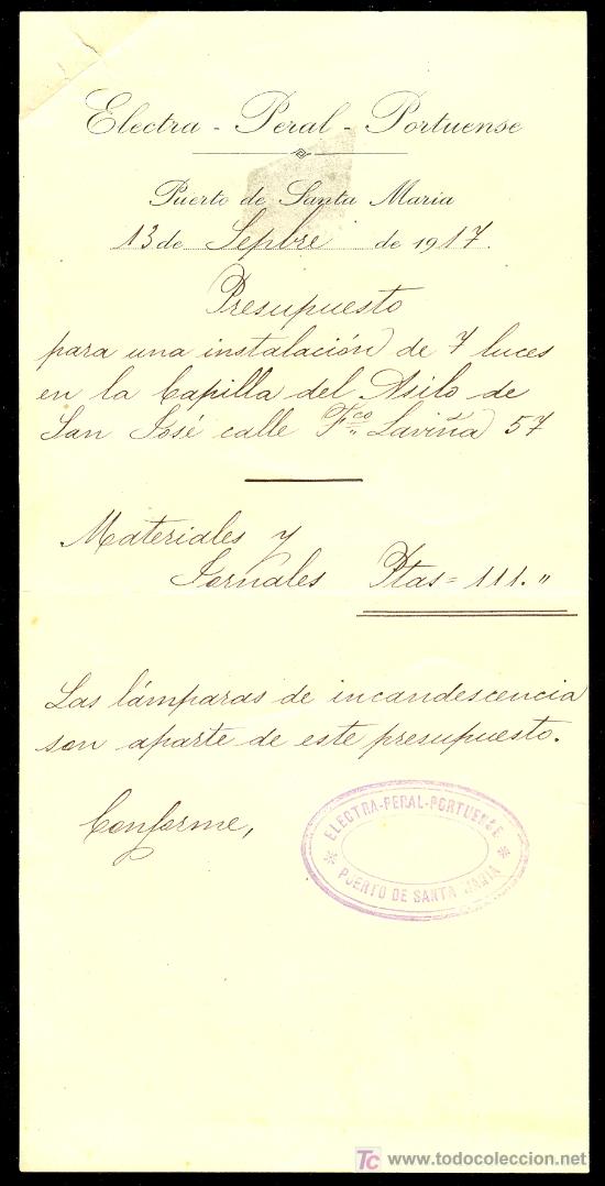Documentos antiguos: ELECTRA- PERAL PORTUENSE. 1917. PTO. STA. MARIA - Foto 1